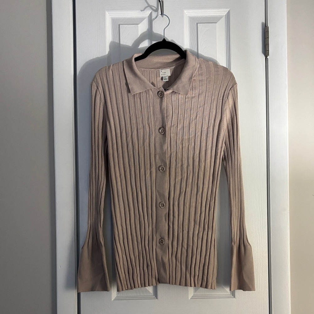 a new day Women's Ribbed Button-Up Sweater - Tan